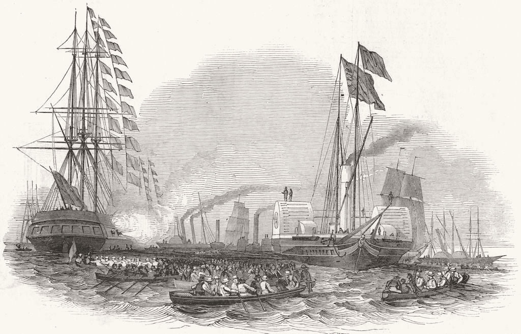 LONDON. The Royal Squadron leaving Woolwich 1848 old antique print picture